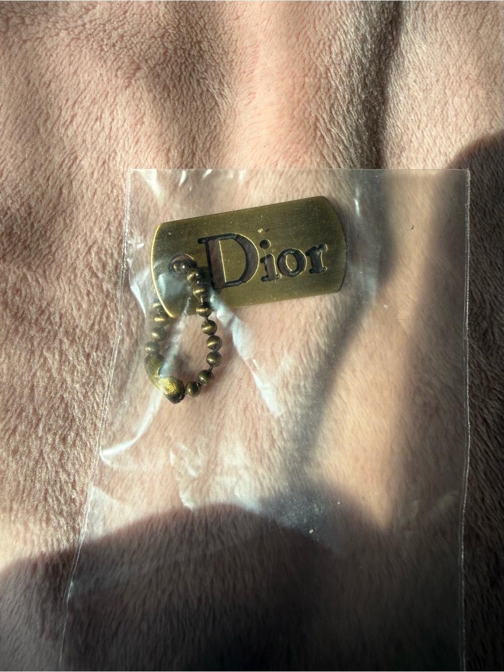 Dior Gold Brass Dog Tag Keychain